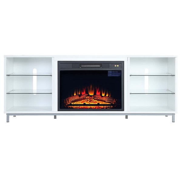 Manhattan Comfort Brighton 60" Fireplace with Glass Shelves and Media Wire Management in White FP4-WH